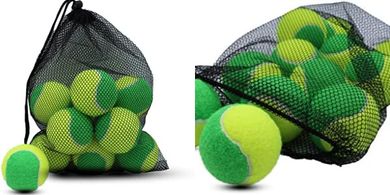 Beginner Tennis Balls: 12-Pack, Low Compression, Green, with Mesh Bag
