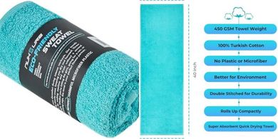 NUKURA Turkish Cotton Sweat Towel (12x40", 450GSM, Turquoise)
