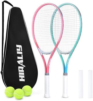 HIRALIY Adult Tennis Racket Set: 2 Racquets, Grips, Balls, & Carry Bag
