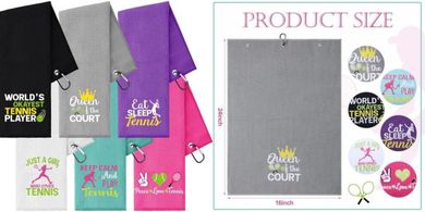 6-Pack Embroidered Tennis Towels with Clips (16x24", 6 Styles)
