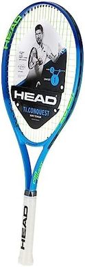 Head Ti. Conquest Tennis Racquet: Pre-strung, light, 27", 4 1/2" grip, blue.
