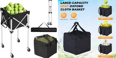 Portable Tennis & Pickleball Ball Hopper Cart (150 Balls)
