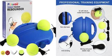 Tennis Trainer: 3 Rebound Balls, Anti-Tangle, Dampeners, & Overgrip
