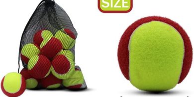 Beginner Tennis Balls: 12-Pack, Low Compression, Red, with Mesh Bag
